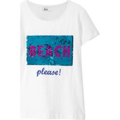 T-shirty damskie: T-shirt z cekinami dwustronnymi bonprix biały