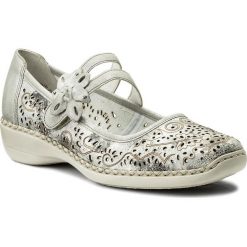 Półbuty RIEKER - 41372-80 Weiss. Szare creepersy damskie Rieker, z nubiku, na obcasie. W wyprzedaży za 179,00 zł.
