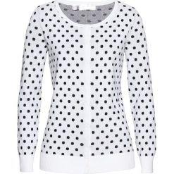 Sweter rozpinany bonprix biało-czarny. Białe swetry damskie bonprix, bez wzorów, klasyczne, bez rękawów, bez kaptura. Za 79,99 zł.