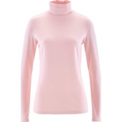 Shirt ze stretchem i golfem, długi rękaw bonprix pastelowy jasnoróżowy. Różowe koszulki damskie bonprix, bez wzorów, z golfem. Za 44,99 zł.