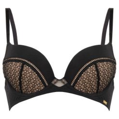 Biustonosz push-up Gossard Graphic Luxe 16901. Czarne biustonosze Gossard, bez wzorów, z elastanu. W wyprzedaży za 149,00 zł.