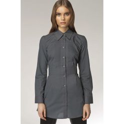 Szara Długa Koszula z Zakładkami. Szare koszule damskie Molly.pl, do pracy, s, bez wzorów, eleganckie, z klasycznym kołnierzykiem, z długim rękawem. Za 99,90 zł.