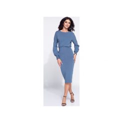 Sukienka dzienna z dopasowanym dołem. Niebieskie sukienki damskie marki Bien fashion, na co dzień, l, bez wzorów, z materiału, biznesowe, bez kołnierzyka, bez rękawów, długie, midi, ołówkowe. Za 149,00 zł.