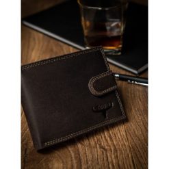 Portfel męski skórzany RFID Buffalo Wild N992L-B-MHU brązowy - Brązowy. Pomarańczowe portfele męskie BUFFALO WILD, bez wzorów. Za 49,99 zł.