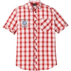 Koszula w kratę z krótkim rękawem bonprix czerwono-biały w kratę. Czerwone koszule męskie bonprix, xl, z aplikacjami, sportowe, bez kołnierzyka, z krótkim rękawem. Za 74,99 zł.