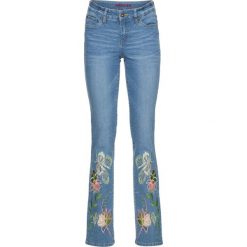 Jeansy damskie: Dżinsy SLIM z haftem w dole nogawki bonprix niebieski bleached
