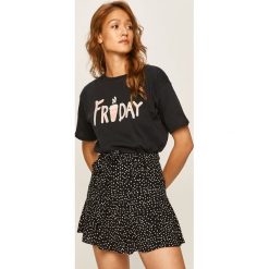 Answear - T-shirt. Niebieskie bluzki damskie ANSWEAR, s, bez wzorów, z bawełny, casualowe, z okrągłym kołnierzem, z krótkim rękawem. Za 49,90 zł.
