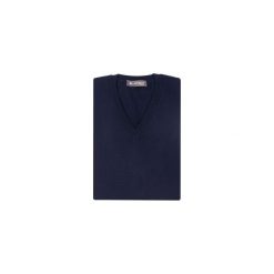 Granatowy bezrękawnik męski SW18. Niebieskie swetry męskie Lanieri Fashion - swetry męskie, m, bez wzorów, z wełny, casualowe, bez kołnierzyka, bez kaptura. Za 125,10 zł.