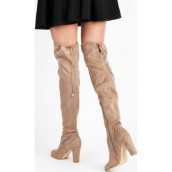 Buty zimowe damskie: ZAMSZOWE KOZAKI NA SŁUPKU