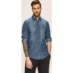 Trussardi Jeans - Koszula jeansowa. Niebieskie koszule męskie Trussardi Jeans, bez wzorów, z bawełny, klasyczne, z włoskim kołnierzykiem, z długim rękawem. Za 619,90 zł.