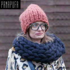 Szaliki damskie: Zestaw komin i beanie na drutach