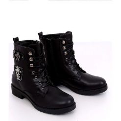 Workery botki militarne czarne X535 Black. Czarne botki damskie ButyModne, ze skóry ekologicznej, militarne, bez obcasa, na płaskiej podeszwie, na sznurówki. W wyprzedaży za 118,42 zł.