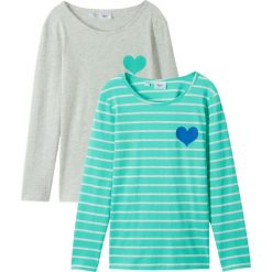 Shirt z długim rękawem (2 szt.) bonprix naturalny melanż + akwamaryna w paski. Białe bluzki dziewczęce bonprix, w paski, bez kołnierzyka, z długim rękawem, długie, bez kaptura. Za 45,98 zł.