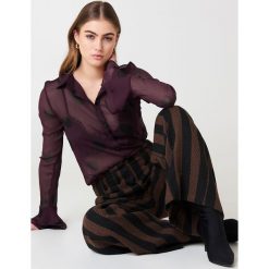 Bluzki damskie: NA-KD Boho Szyfonowa bluzka z rękawami z falbaną – Purple,Multicolor