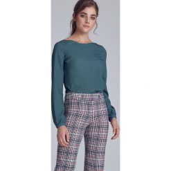 Zielona Bluzka z Bufiastym Rękawem. Zielone bluzki damskie Molly.pl, s, bez wzorów, z tkaniny, eleganckie, bez kołnierzyka, z długim rękawem. Za 149,90 zł.