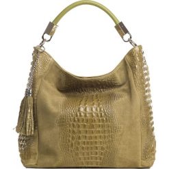 Shopper bag damskie: Skórzana torebka w kolorze oliwkowym – 40 x 36 x 16 cm