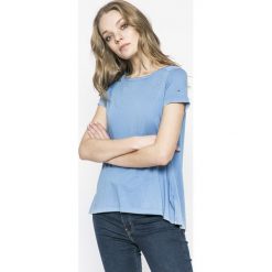 Hilfiger Denim - Top. Niebieskie bluzki z odkrytymi ramionami marki Hilfiger Denim, s, z bawełny, z okrągłym kołnierzem. W wyprzedaży za 89,90 zł.