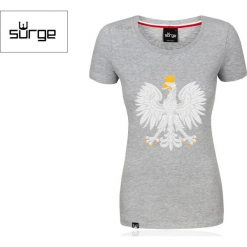 Koszulka patriotyczna Surge Polonia Godło Polski damska jasny melanż r.S. Czerwone koszulki damskie Surge Polonia, s, z nadrukiem, z elastanu, bez kołnierzyka. Za 95,00 zł.