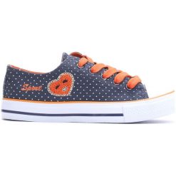 Granatowe Trampki I Love Sport. Niebieskie buty sportowe dziewczęce marki Born2be, z materiału, z okrągłym noskiem, na zamek. Za 24,99 zł.