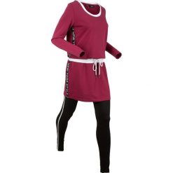 Długa bluza z legginsami sportowymi (kompl. 2-częściowy) bonprix czerwony rododendron. Fioletowe bluzy damskie bonprix, bez wzorów, z długim rękawem, długie, bez kaptura, na fitness i siłownię. Za 109,99 zł.