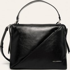 Karl Lagerfeld - Torebka skórzana. Czarne torby damskie na zakupy KARL LAGERFELD, w paski, ze skóry, na ramię, bez dodatków. Za 1549,00 zł.