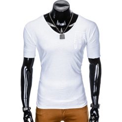 T-SHIRT MĘSKI Z NADRUKIEM S956 - BIAŁY. Białe t-shirty męskie marki Ombre Clothing, s, z nadrukiem. Za 19,99 zł.