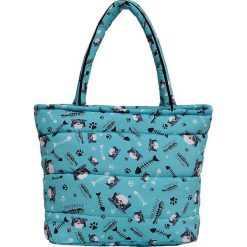 Shopper bag damskie: Shopper bag „Fishbone Lover” w kolorze turkusowym – 43,5 x 37,5 cm
