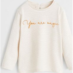 Mango Kids - Longsleeve dziecięcy Shiny 80-104 cm. Białe bluzki dziewczęce Mango Kids, z nadrukiem, z elastanu, z okrągłym kołnierzem, z krótkim rękawem, krótkie, bez kaptura. Za 45,90 zł.
