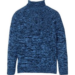 Sweter z golfem i wzorem w warkocze bonprix ciemnoniebiesko-niebieski melanż. Niebieskie swetry męskie bonprix, s, bez wzorów, z bawełny. Za 69,99 zł.
