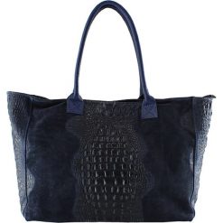 Shopper bag damskie: Skórzany shopper bag w kolorze granatowym – 53 x 30 x 16 cm