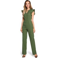 Zielony Elegancki Kombinezon z Falbankami na Ramionach. Zielone kombinezony damskie Molly.pl, na co dzień, s, bez wzorów, eleganckie, z falbankami, bez rękawów, długie. Za 155,90 zł.