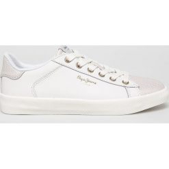 Pepe Jeans - Tenisówki. Białe trampki i tenisówki damskie Pepe Jeans, bez wzorów, z jeansu, na sznurówki. Za 329,90 zł.