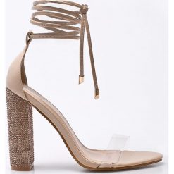 Public Desire - Sandały. Szare sandały damskie marki Public Desire, z materiału, na obcasie, na sznurówki. W wyprzedaży za 129,90 zł.