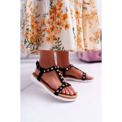 Damskie Sandały Czarne Lu Boo z Ćwiekami Mariachi. Czarne sandały damskie Tagless, w paski, bez obcasa, z paskami. Za 59,00 zł.