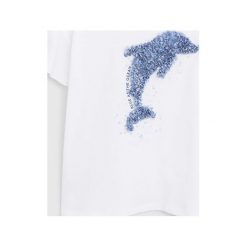 Mango Kids - T-shirt dziecięcy Marea 110-164 cm. Białe bluzki dziewczęce Mango Kids, z aplikacjami, z bawełny, z okrągłym kołnierzem, z krótkim rękawem, krótkie, bez kaptura. Za 49,90 zł.