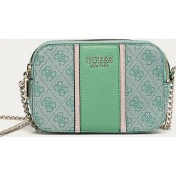 Guess Jeans - Torebka. Zielone listonoszki damskie Guess Jeans, w paski, z bawełny, na ramię, małe, bez dodatków. Za 479,90 zł.