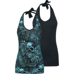 Black Premium by EMP Over Your Shoulder Top damski zielono-niebieski (Petrol)/czarny. Niebieskie bluzki damskie marki Black Premium by EMP, xl, z nadrukiem, bez kołnierzyka, bez rękawów. Za 99,90 zł.