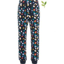 Spodnie dresowe "Ludot" w kolorze granatowym ze wzorem. Niebieskie spodnie niemowlęce name it girls, bez wzorów, z bawełny. W wyprzedaży za 42,95 zł.