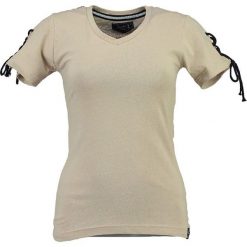 Koszulka "Jeline" w kolorze kremowo-granatowym. Niebieskie bez kategorii marki Geographical Norway Women & Kids, l, z nadrukiem, z bawełny, ze sznurowanym dekoltem. W wyprzedaży za 56,95 zł.