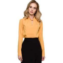 Żółta Elegancka Bluzka z Przeplecioną Stójką. Żółte podkoszulki damskie marki Molly.pl, s, bez wzorów, z długim rękawem. Za 99,90 zł.