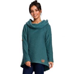 Bluza z szerokim kołnierzem i kapturem - turkusowa. Niebieskie bluzy damskie BE, s, bez wzorów, z bawełny, bez rękawów. W wyprzedaży za 179,00 zł.