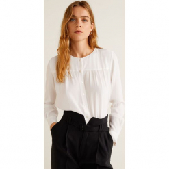 Mango - Bluzka Doty. Białe bluzki damskie Mango, s, bez wzorów, z wiskozy, eleganckie, z okrągłym kołnierzem, bez rękawów. W wyprzedaży za 69,90 zł.