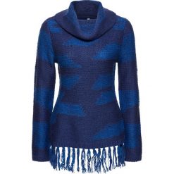 Golfy damskie: Sweter z frędzlami bonprix niebieski w paski