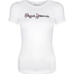 Pepe Jeans T-Shirt "Juana". Bluzki damskie Pepe Jeans, z nadrukiem, z bawełny, z okrągłym kołnierzem, bez rękawów. Za 89,00 zł.