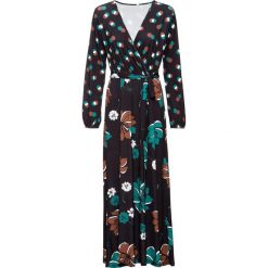 Sukienka maxi z nadrukiem i wiązanym paskiem bonprix czarny wzorzysty. Czarne sukienki damskie bonprix, na lato, z nadrukiem, bez kołnierzyka, bez rękawów, maxi. Za 169,99 zł.