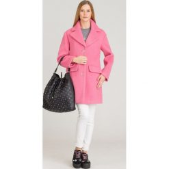 PŁASZCZ EMPORIO ARMANI. Różowe kurtki damskie Emporio Armani, bez wzorów, z wełny. Za 869,50 zł.
