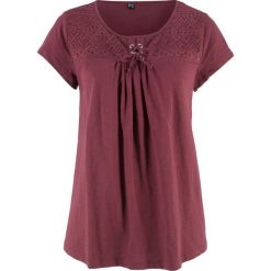 Shirt bawełniany z przędzy mieszankowej ze sznurowaniem bonprix czerwony klonowy. Czerwone koszulki damskie bonprix, bez wzorów, z bawełny, bez kołnierzyka, bez rękawów. Za 32,99 zł.