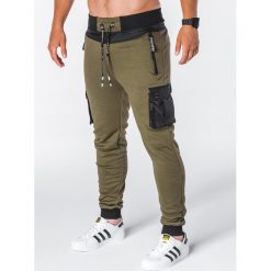 SPODNIE MĘSKIE DRESOWE P645 - KHAKI. Brązowe spodnie dresowe męskie Ombre Clothing, z bawełny. Za 69,00 zł.