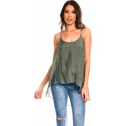 Jedwabny top w kolorze khaki. Brązowe topy damskie Silk Premium, s, bez wzorów, z jedwabiu, z okrągłym kołnierzem. W wyprzedaży za 128,95 zł.