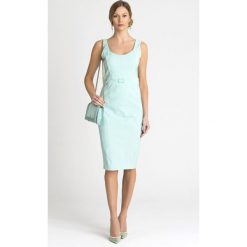 SUKIENKA ELISABETTA FRANCHI. Zielone sukienki damskie Elisabetta Franchi, na imprezę, z aplikacjami, z elastanu, z okrągłym kołnierzem, bez rękawów, mini, dopasowane. Za 850,00 zł.